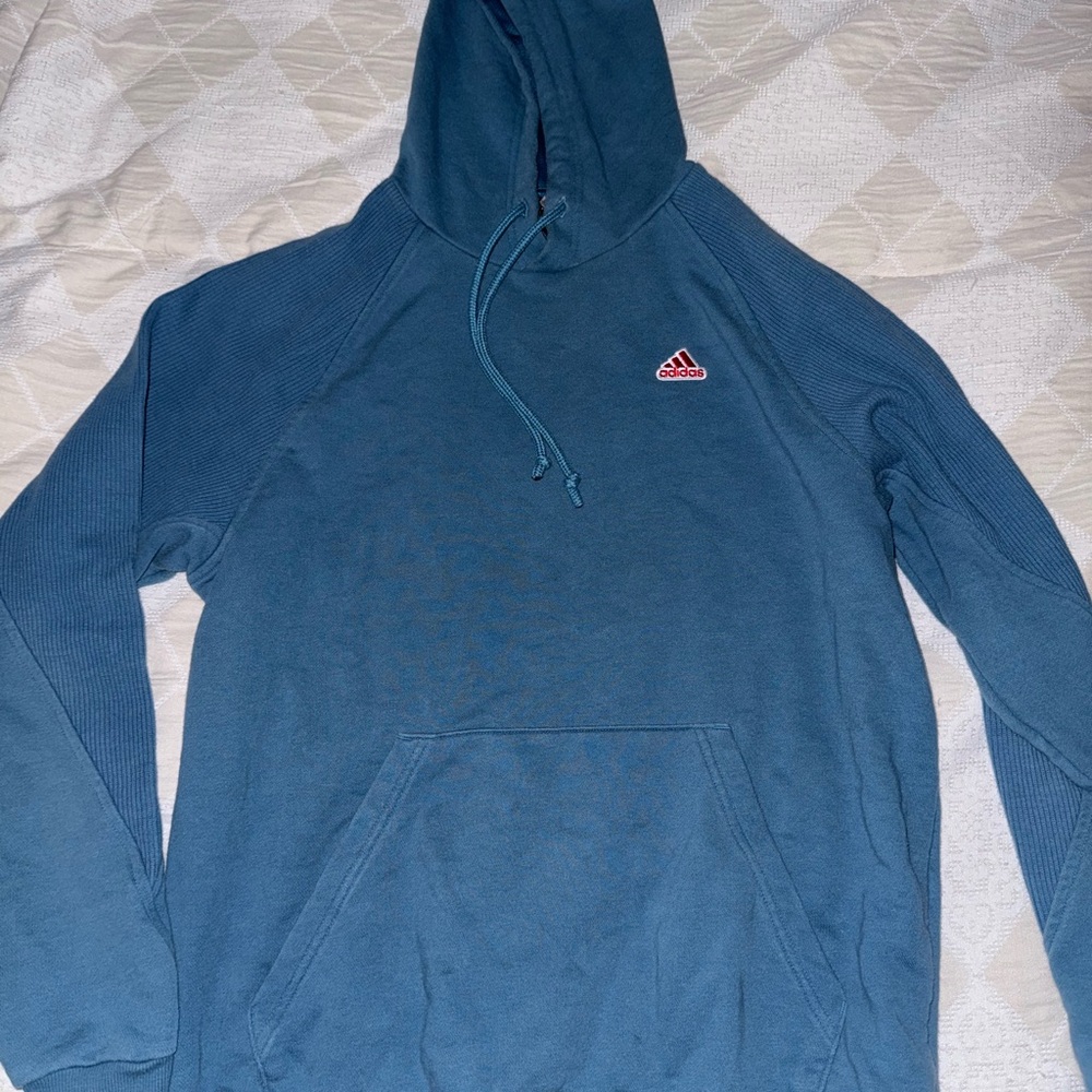 Adidas Teal Men's Hoodie with Red Logo